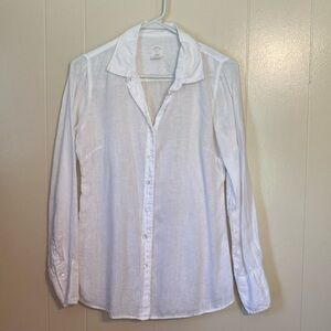 J Crew The Perfect Shirt 100% Linen Long Sleeve White Button Front Shirt Size 6.